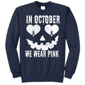 In October We Wear Pink Breast Cancer Jackolantern Halloween Sweatshirt