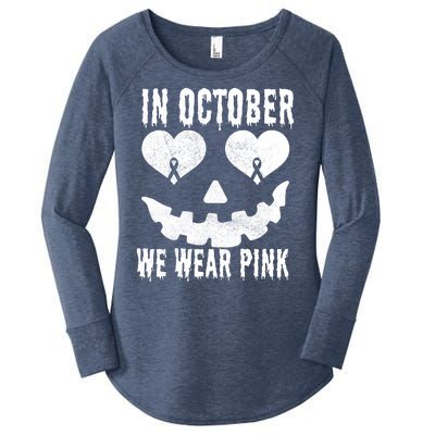 In October We Wear Pink Breast Cancer Jackolantern Halloween Women's Perfect Tri Tunic Long Sleeve Shirt