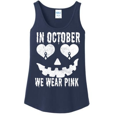 In October We Wear Pink Breast Cancer Jackolantern Halloween Ladies Essential Tank