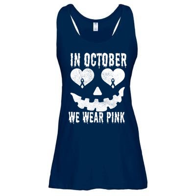 In October We Wear Pink Breast Cancer Jackolantern Halloween Ladies Essential Flowy Tank