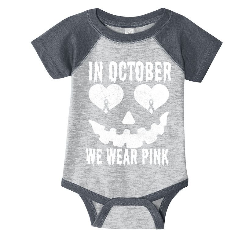 In October We Wear Pink Breast Cancer Jackolantern Halloween Infant Baby Jersey Bodysuit