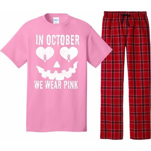 In October We Wear Pink Breast Cancer Jackolantern Halloween Pajama Set