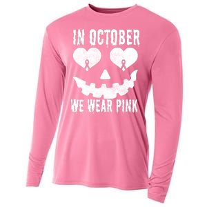 In October We Wear Pink Breast Cancer Jackolantern Halloween Cooling Performance Long Sleeve Crew