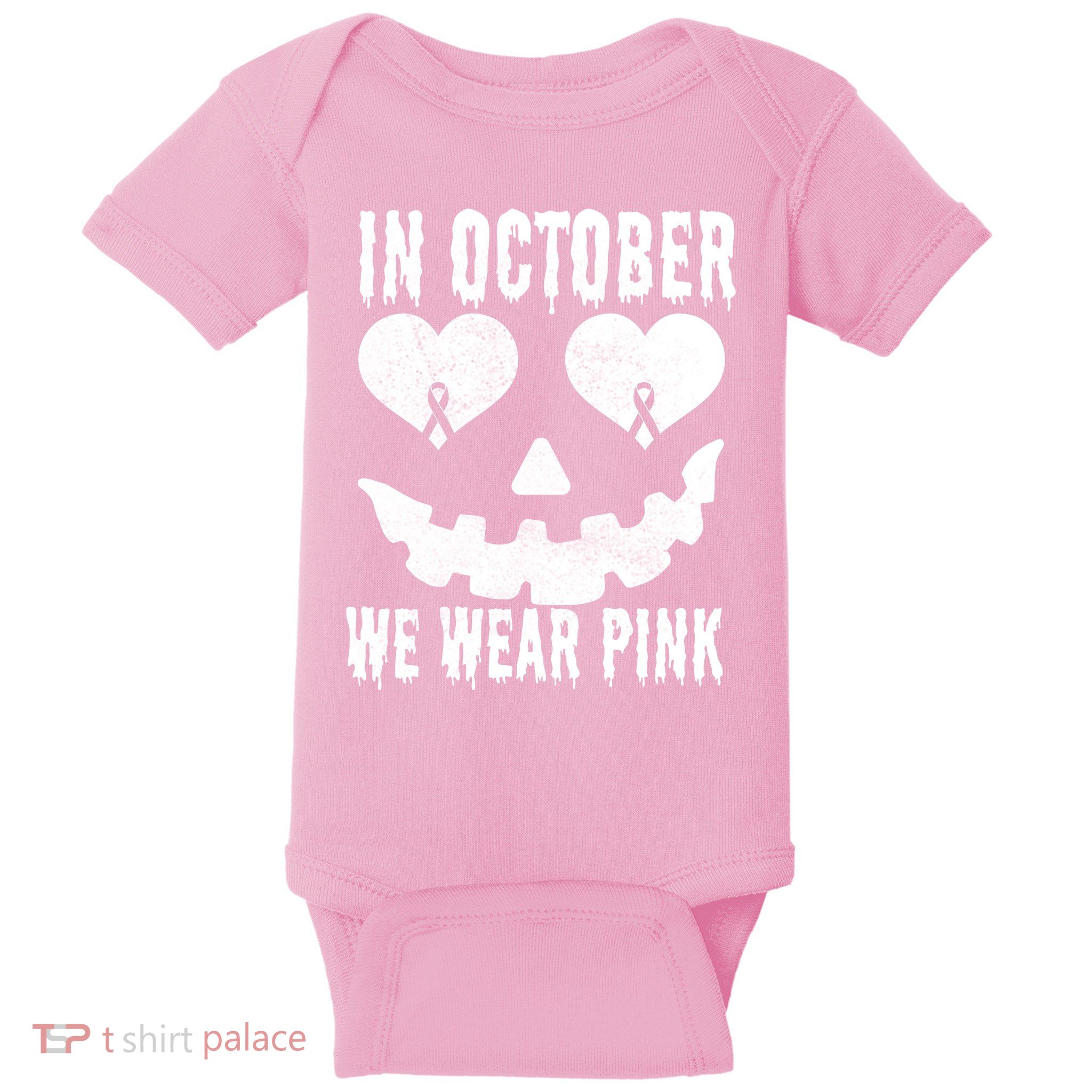In October We Wear Pink Breast Cancer Jackolantern Halloween Baby Bodysuit