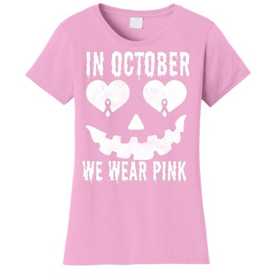 In October We Wear Pink Breast Cancer Jackolantern Halloween Women's T-Shirt