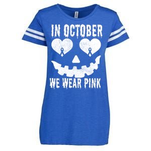 In October We Wear Pink Breast Cancer Jackolantern Halloween Enza Ladies Jersey Football T-Shirt