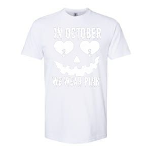 In October We Wear Pink Breast Cancer Jackolantern Halloween Softstyle CVC T-Shirt