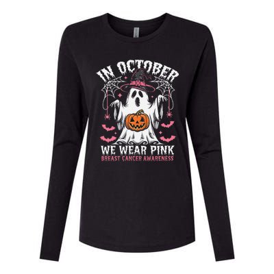 In October We Wear Pin.K Ghost Witch Breast Cancer Awareness Womens Cotton Relaxed Long Sleeve T-Shirt