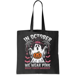 In October We Wear Pin.K Ghost Witch Breast Cancer Awareness Tote Bag