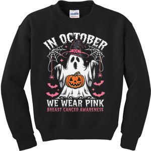 In October We Wear Pin.K Ghost Witch Breast Cancer Awareness Kids Sweatshirt