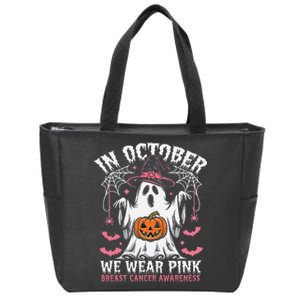 In October We Wear Pin.K Ghost Witch Breast Cancer Awareness Zip Tote Bag