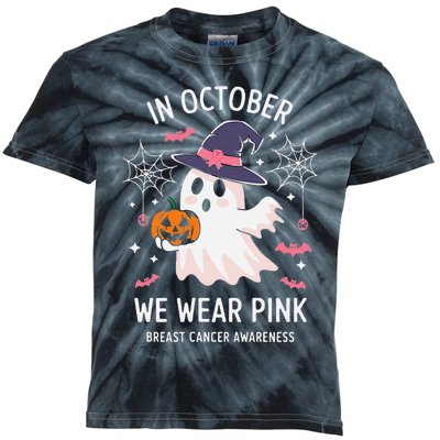 In October We Wear Pin.K Ghost Witch Breast Cancer Awareness Kids Tie-Dye T-Shirt