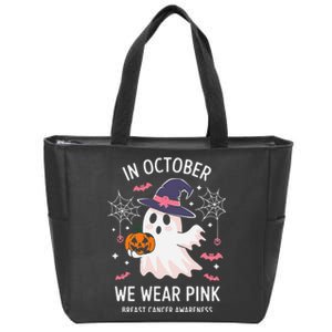 In October We Wear Pin.K Ghost Witch Breast Cancer Awareness Zip Tote Bag