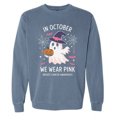 In October We Wear Pin.K Ghost Witch Breast Cancer Awareness Garment-Dyed Sweatshirt