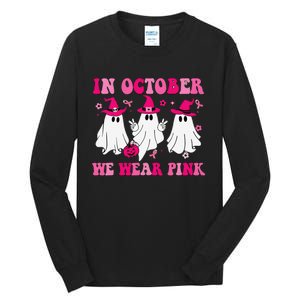 In October We Wear Pin.K Groovy Cute Ghost Halloween Tall Long Sleeve T-Shirt