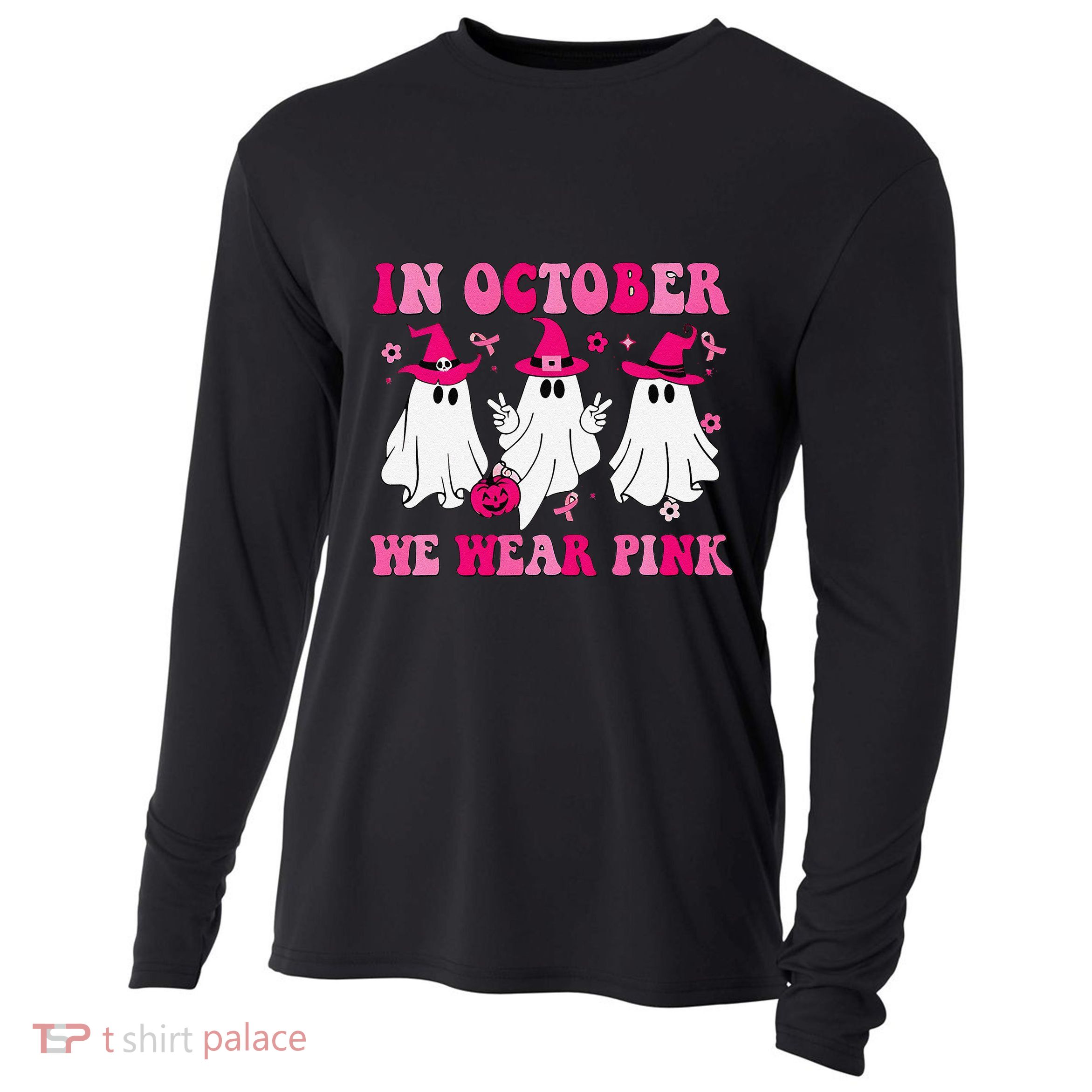 In October We Wear Pin.K Groovy Cute Ghost Halloween Cooling Performance Long Sleeve Crew