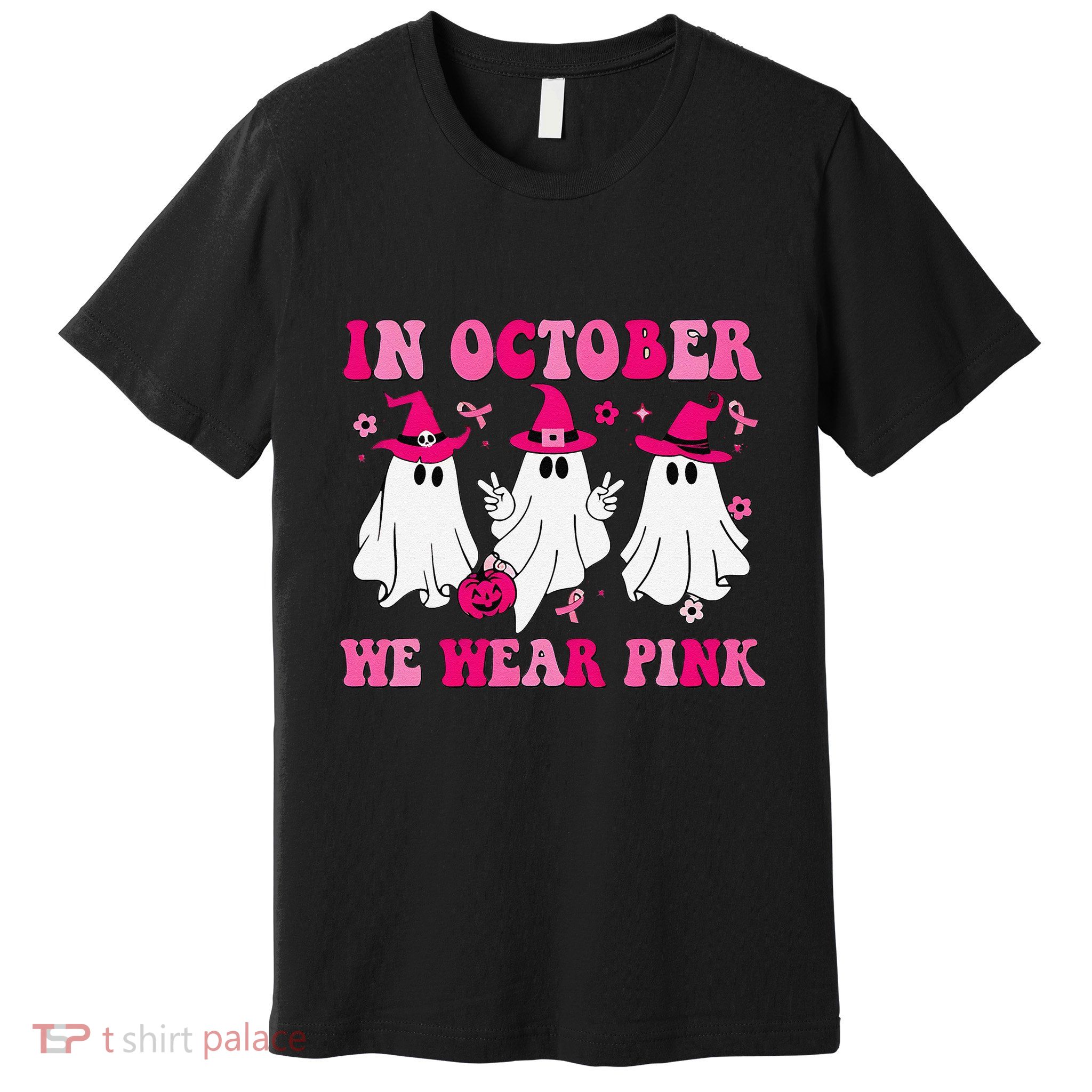 In October We Wear Pin.K Groovy Cute Ghost Halloween Premium T-Shirt