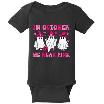 In October We Wear Pin.K Groovy Cute Ghost Halloween Baby Bodysuit