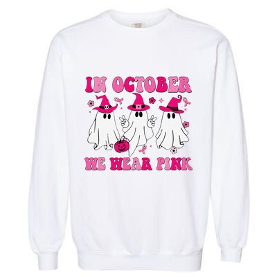 In October We Wear Pin.K Groovy Cute Ghost Halloween Garment-Dyed Sweatshirt