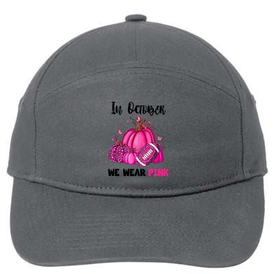 In October We Wear Pink Football Leopard Breast Cancer Awareness Gift 7-Panel Snapback Hat