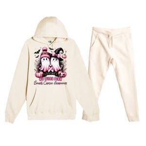 In October We Wear Ghost Witch Breast Cancer Awareness Premium Hooded Sweatsuit Set