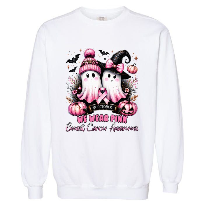 In October We Wear Ghost Witch Breast Cancer Awareness Garment-Dyed Sweatshirt