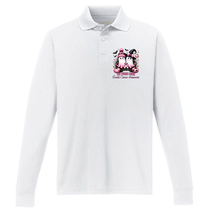 In October We Wear Ghost Witch Breast Cancer Awareness Performance Long Sleeve Polo