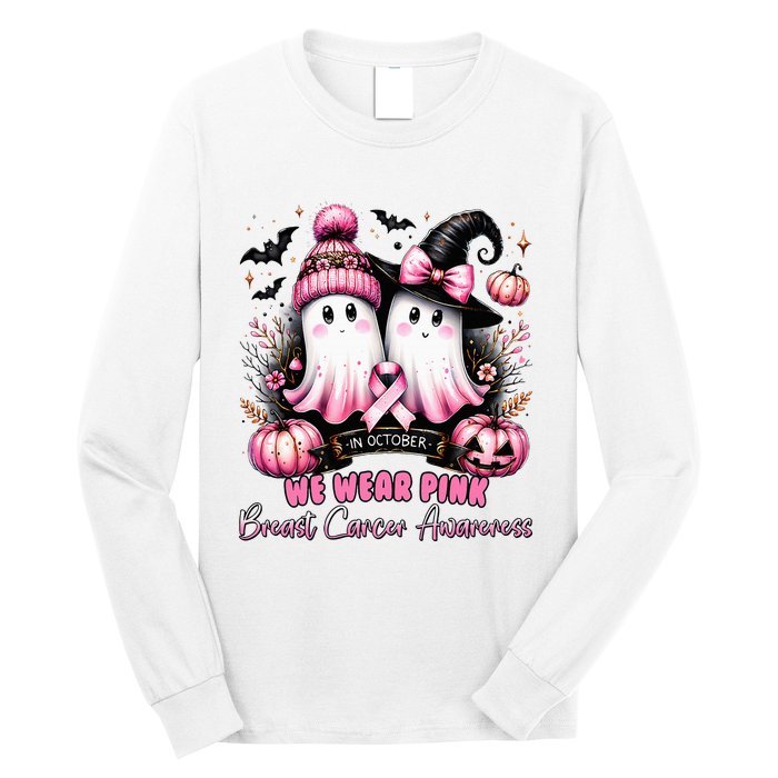 In October We Wear Ghost Witch Breast Cancer Awareness Long Sleeve Shirt