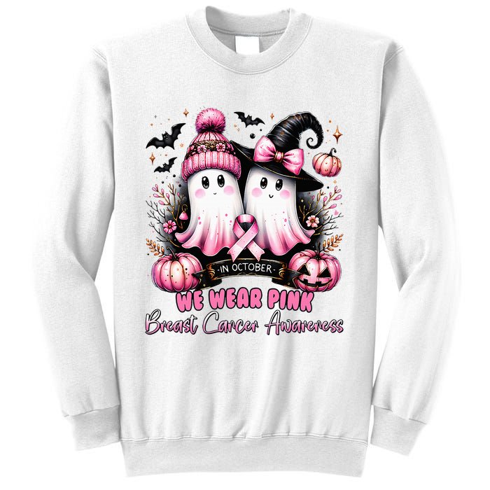 In October We Wear Ghost Witch Breast Cancer Awareness Sweatshirt