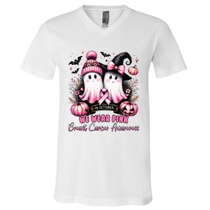 In October We Wear Ghost Witch Breast Cancer Awareness V-Neck T-Shirt