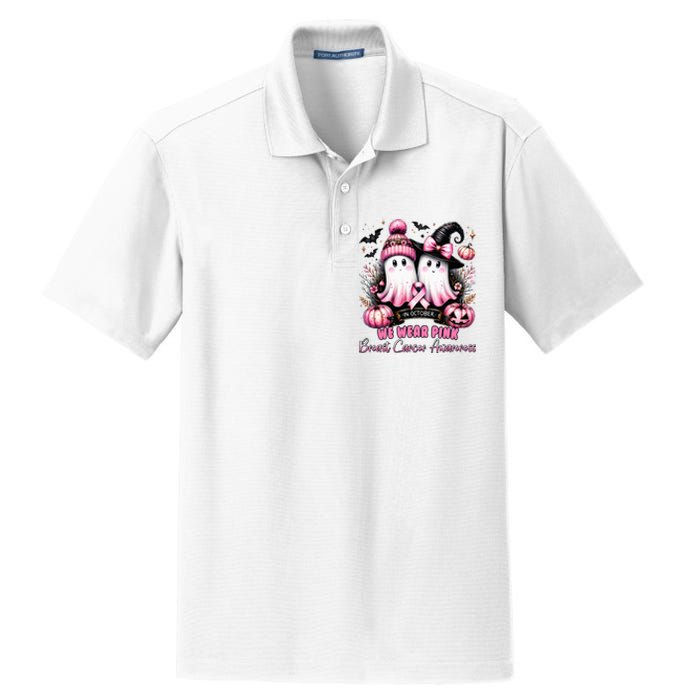 In October We Wear Ghost Witch Breast Cancer Awareness Dry Zone Grid Polo