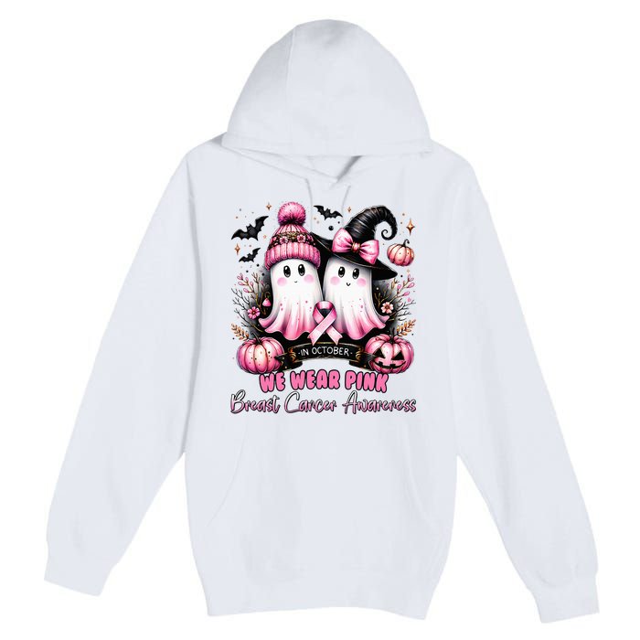 In October We Wear Ghost Witch Breast Cancer Awareness Premium Pullover Hoodie