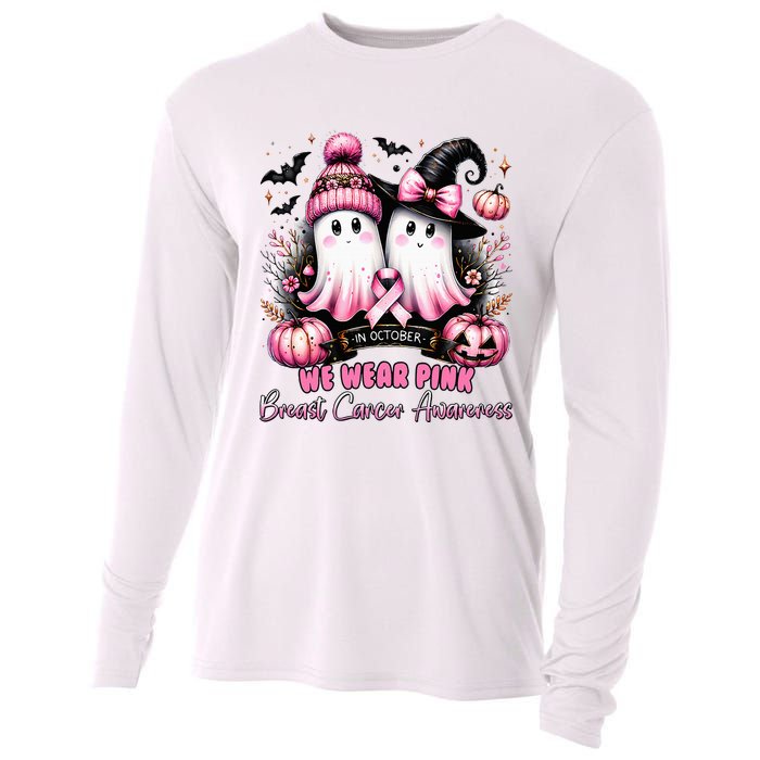 In October We Wear Ghost Witch Breast Cancer Awareness Cooling Performance Long Sleeve Crew