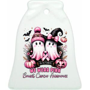 In October We Wear Ghost Witch Breast Cancer Awareness Ceramic Bell Ornament