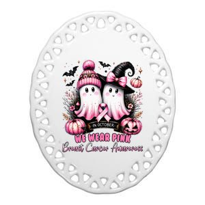 In October We Wear Ghost Witch Breast Cancer Awareness Ceramic Oval Ornament