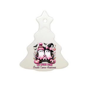 In October We Wear Ghost Witch Breast Cancer Awareness Ceramic Tree Ornament