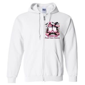 In October We Wear Ghost Witch Breast Cancer Awareness Full Zip Hoodie