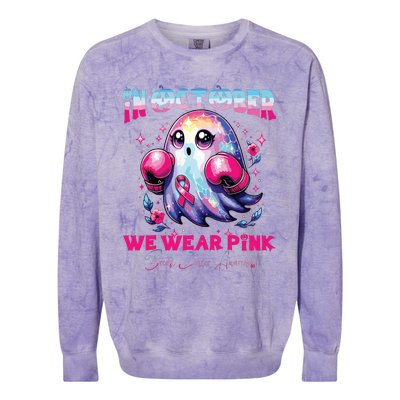 In October We Wear Ghost Witch Breast Cancer Awareness Colorblast Crewneck Sweatshirt