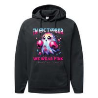 In October We Wear Ghost Witch Breast Cancer Awareness Performance Fleece Hoodie