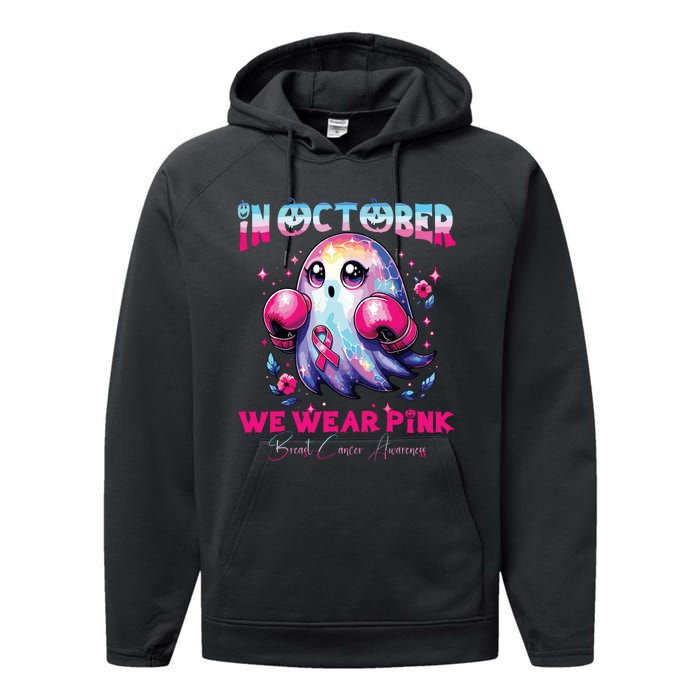 In October We Wear Ghost Witch Breast Cancer Awareness Performance Fleece Hoodie