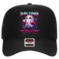 In October We Wear Ghost Witch Breast Cancer Awareness High Crown Mesh Back Trucker Hat