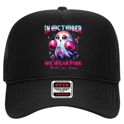 In October We Wear Ghost Witch Breast Cancer Awareness High Crown Mesh Back Trucker Hat