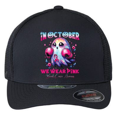 In October We Wear Ghost Witch Breast Cancer Awareness Flexfit Unipanel Trucker Cap