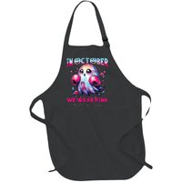 In October We Wear Ghost Witch Breast Cancer Awareness Full-Length Apron With Pockets