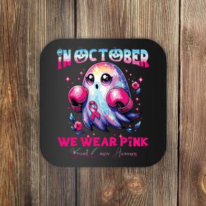 In October We Wear Ghost Witch Breast Cancer Awareness Coaster