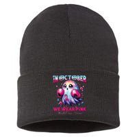 In October We Wear Ghost Witch Breast Cancer Awareness Sustainable Knit Beanie