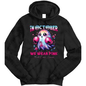 In October We Wear Ghost Witch Breast Cancer Awareness Tie Dye Hoodie