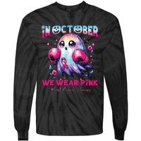 In October We Wear Ghost Witch Breast Cancer Awareness Tie-Dye Long Sleeve Shirt