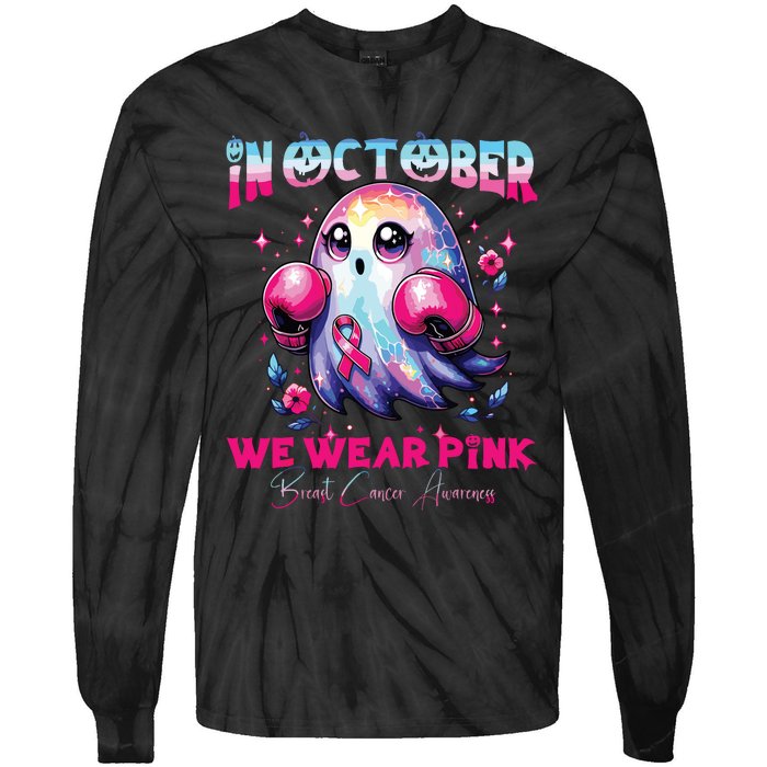 In October We Wear Ghost Witch Breast Cancer Awareness Tie-Dye Long Sleeve Shirt