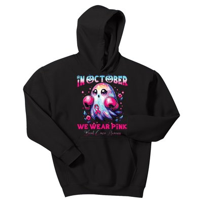 In October We Wear Ghost Witch Breast Cancer Awareness Kids Hoodie